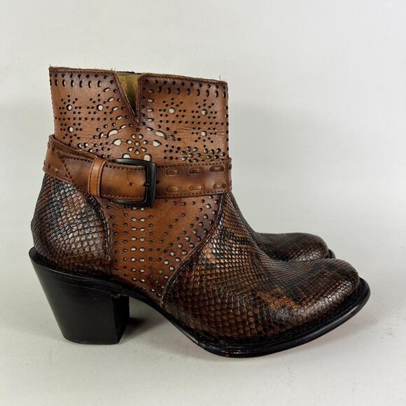 J.B. Dillon Reserve Boots Women's 8 Brown Snake Python Buckle Strap Ankle Bootie - Picture 2 of 11